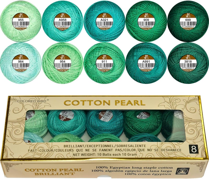 colored bird Double Mercerized Egyptian Long Staple Cotton Pearl Thread Ball 10 Grams Rainbow Color Embroidery Thread 10 Colors per Box for Crochet Hardanger Cross Stitch Hand Embroidery,cayon Series - Image 1